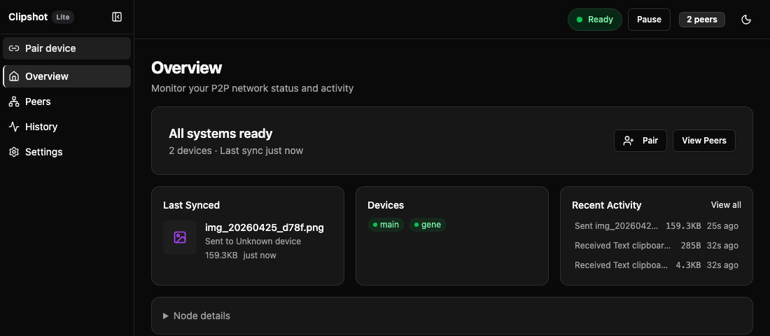 Clipshot app — Overview page